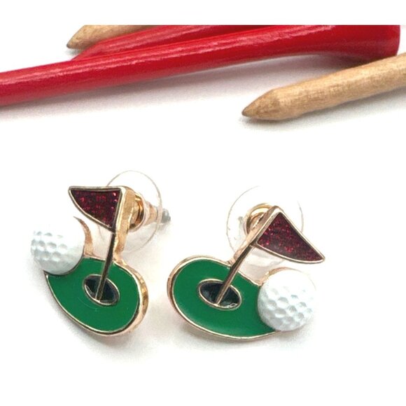 2/$30 Golf Course-Themed Earrings With Red Flags & Golf Ball Design - Picture 3 of 5